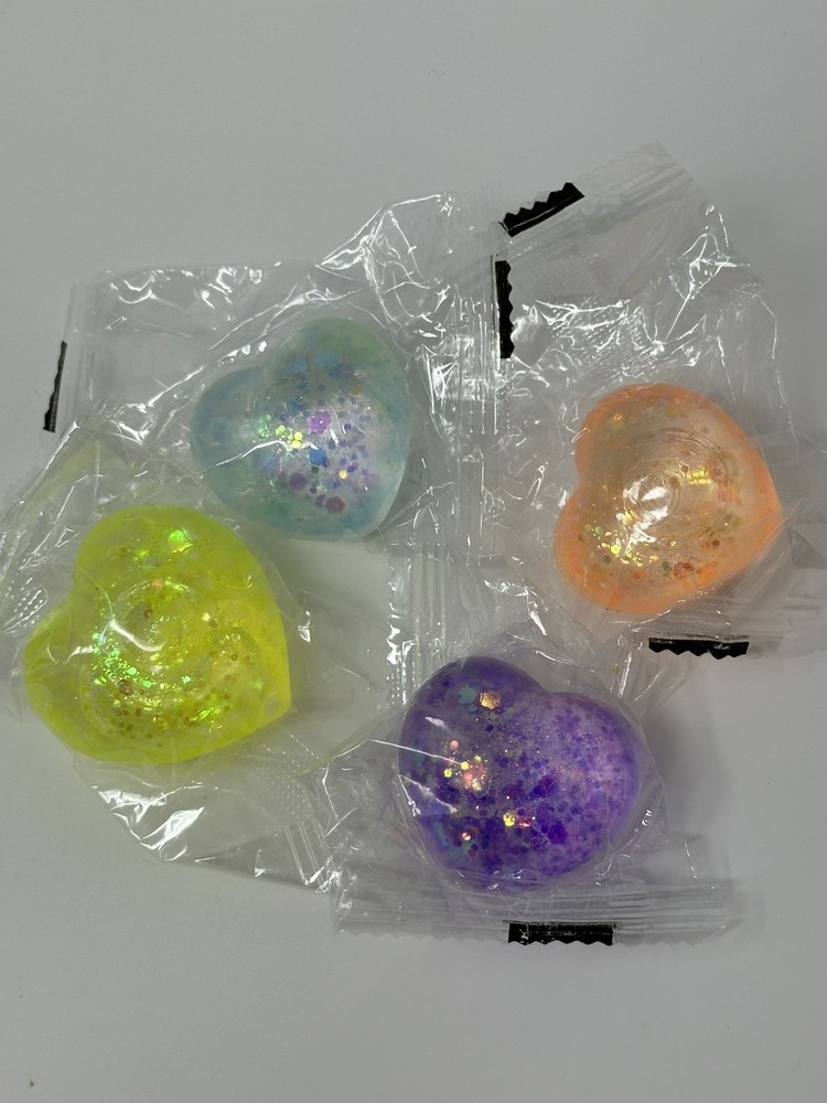 New 4x Squishy Sensory Toy Glitter Squeezy Sparkle Sugar Hearts