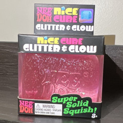 NeeDoh Nice Cube Glitter & Glow Super Solid Squish Squeeze Toy Pink