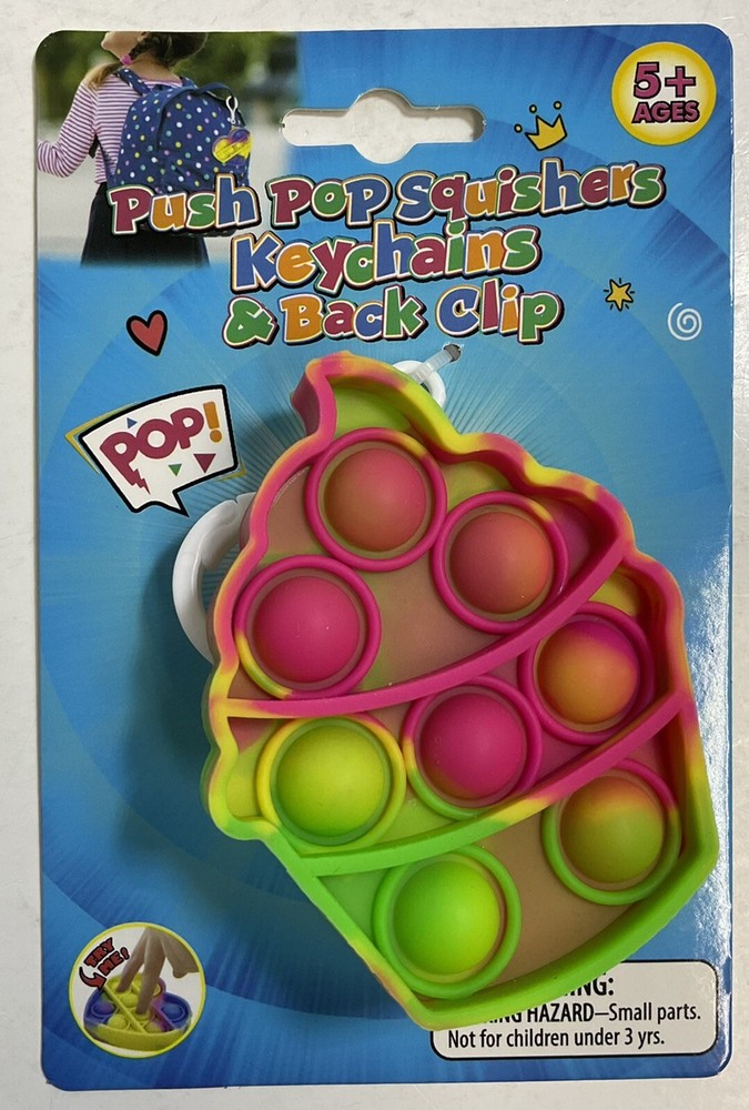 Push Pop Squishers Keychain & Back Clip Multicolor Cupcake Fidget Sensory Toy