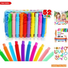 Fun 52 Piece Pop Tubes Set – Sensory Fidget Toys & Party Goodie Bag Fillers
