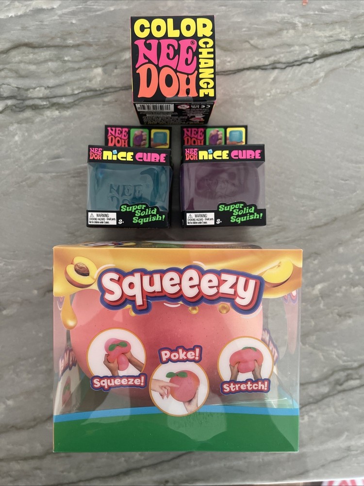 Nee Doh Nice Cube Blue Purple, Pink Color Changing Groovy Glob And Peach