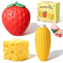 3pcs Fruit Squishy- Cheese Squishy, Strawberry Corn Squishy, Squeeze Toys, Fruit