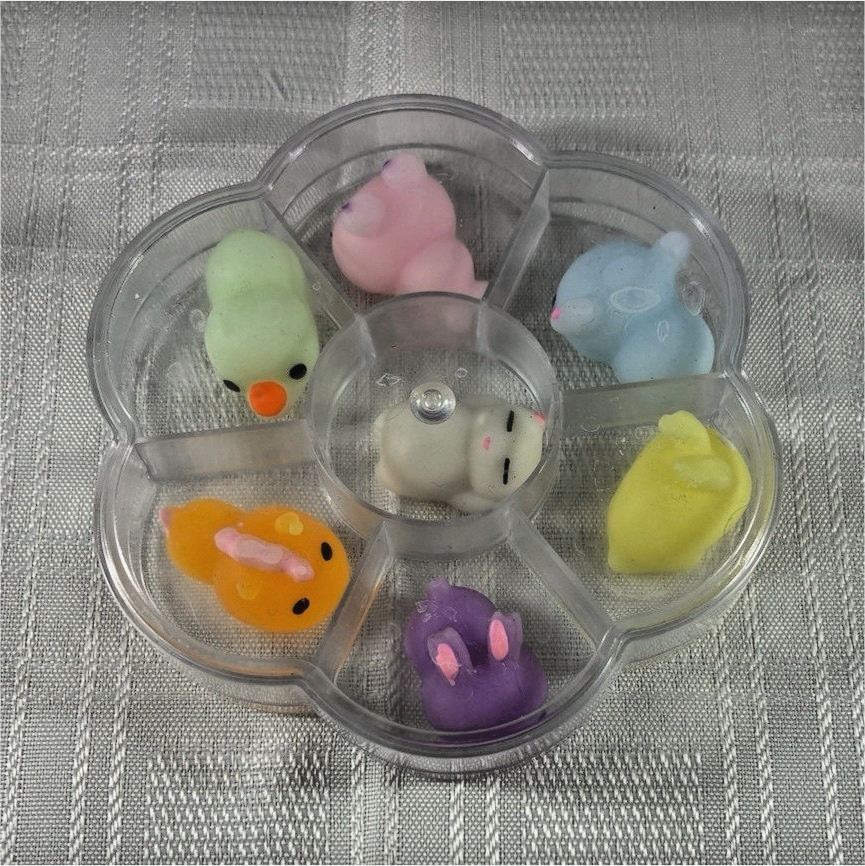 Mini Squishy Animal Squeeze Toys w/ Plastic Flower Case, Multicolor