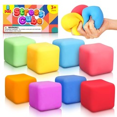 Squishy Fidget Toys for Kids, 8Pcs Dough Stress Cube 2 inch