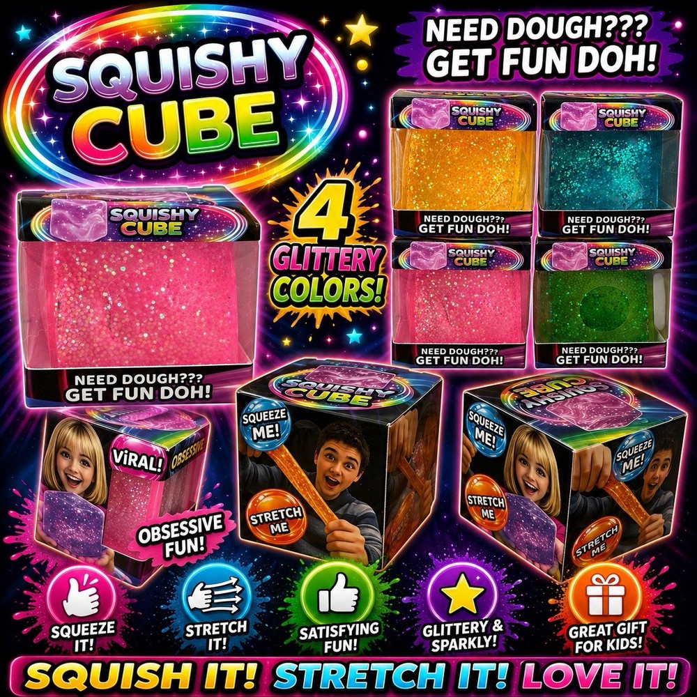 VIRAL Squishy PINK GLITTER Sugar Squishy Cube 2.5” Nice Cube Viral Squishy