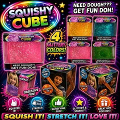 VIRAL Squishy PINK GLITTER Sugar Squishy Cube 2.5” Nice Cube Viral Squishy