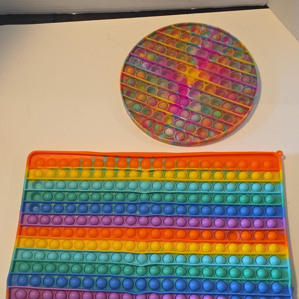 Tactile Sensory Toy Rainbow Silicone Pop It Fidget Set, Round & Square
