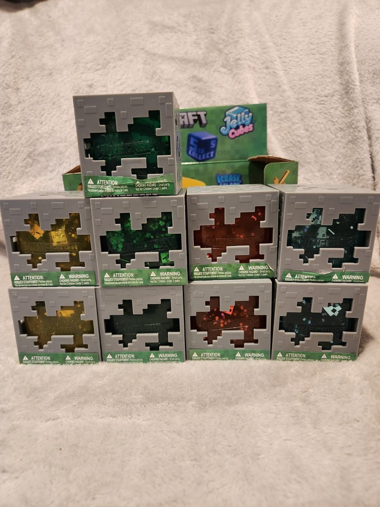 Lot of 9 Minecraft Jelly Cubes Blue Red Green Yellow Squishy – Like Needoh
