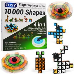 TOSY Magnet Fidget Spinner Glow – 16 Blocks, 3in1 Toy: Transformable a