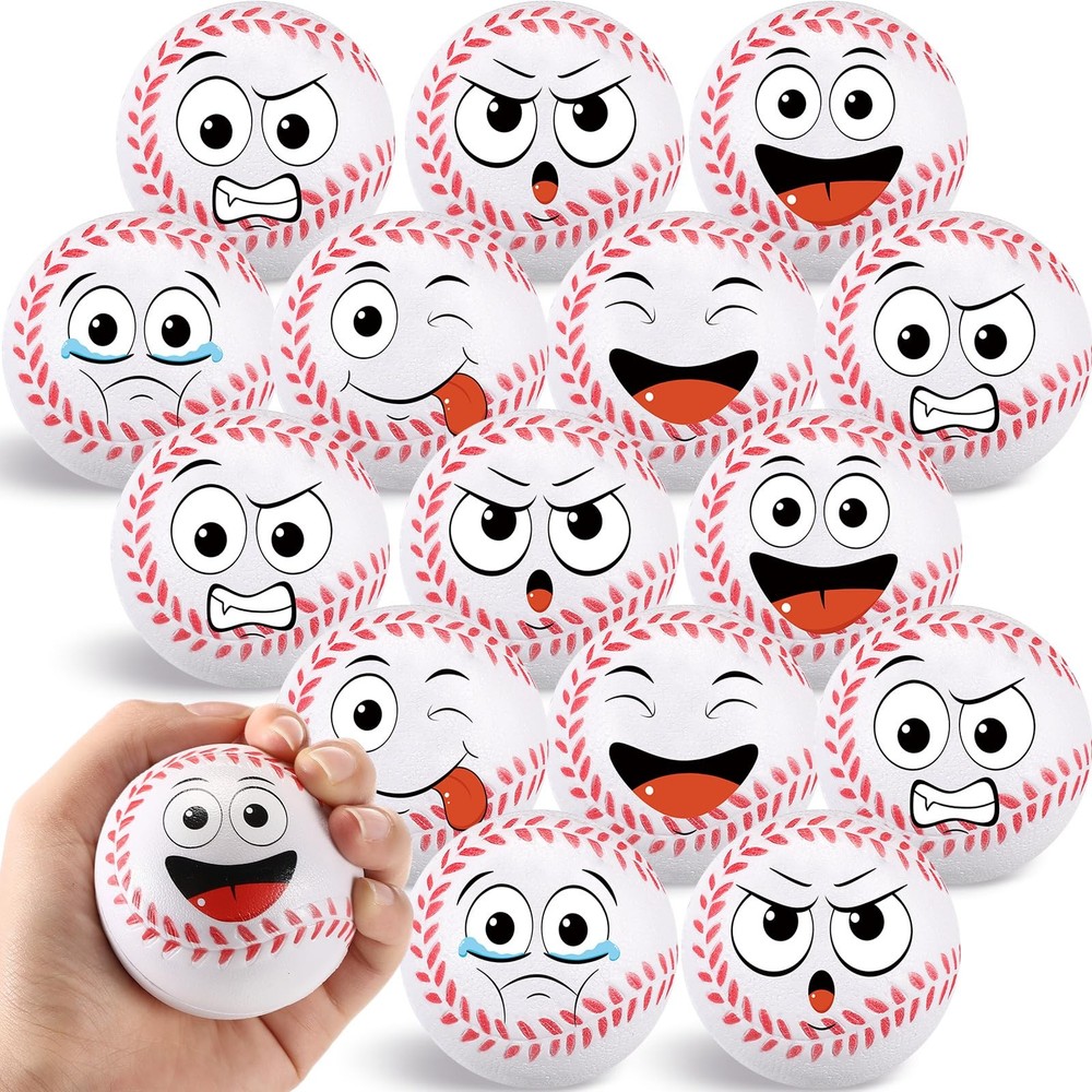 Arrowbash 24 Pcs 2.5 Face Baseball Stress Balls Bulk Funny Face Baseball