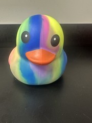 New Sunny Days Viral Rainbow Jumbo Squeeezy Tye Dye Duck Squish Toy Squeezy
