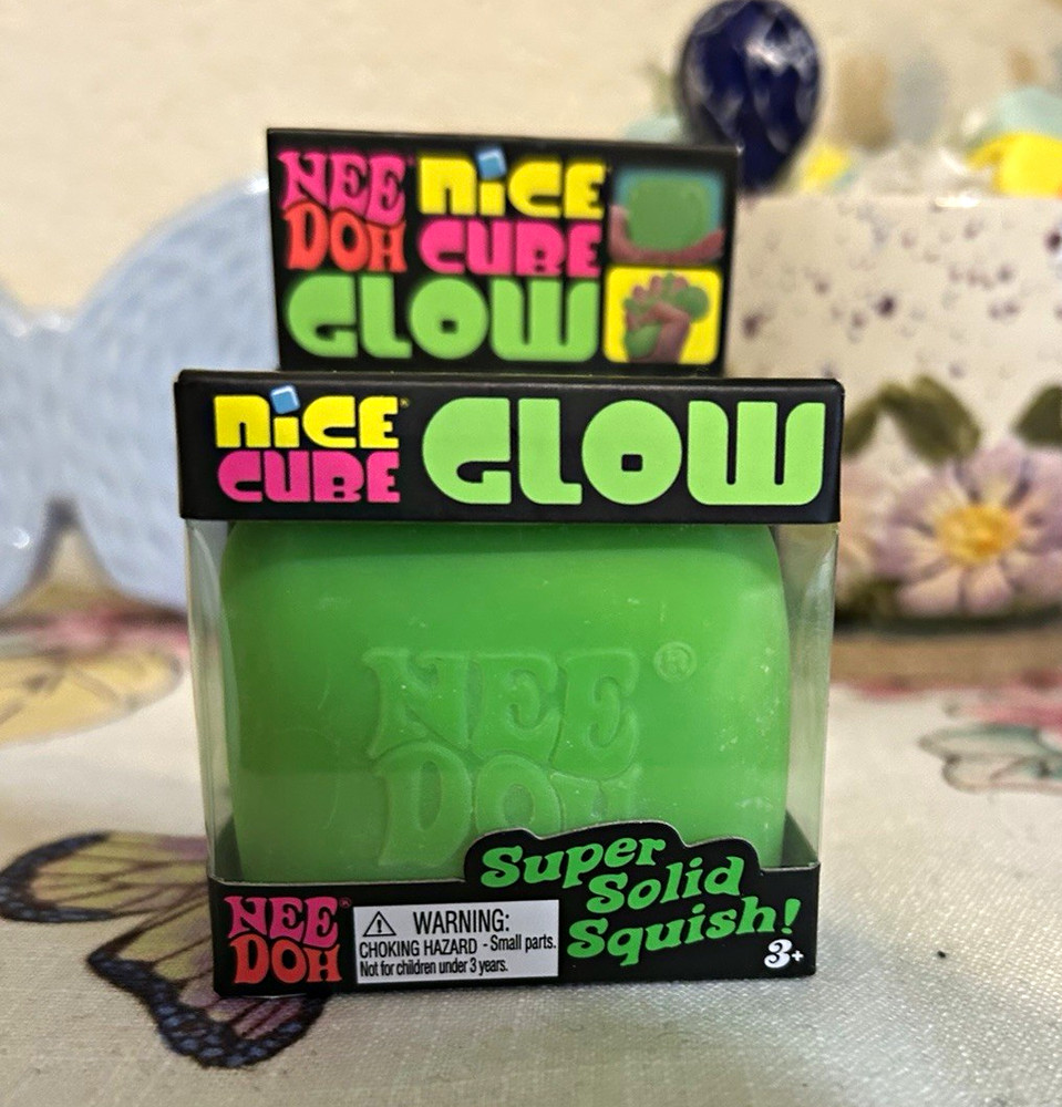 Schylling NeeDoh Nice Cube Glow Squish Toy Green Ages 3+ 26042HY
