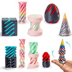 5 Pack Spiral Cone Cylinder Cube Fidget Toys 3D Printed 5 inches, Multicolor