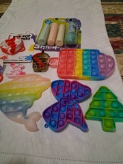 Sensory Fidget Toy Lot: Rainbow Pop-It, Pop Pop Poppers, Stitch