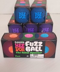 NeeDoh Teenie Fuzzball Velvet Squeeze Toy 3 Pack. Fuzz Ball Orange Pink Blue