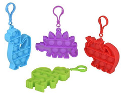 6 DINOSAUR CLIP ON BUBBLE POPPER SILICONE STRESS RELIEVER TOY KEYCHAINS TY508