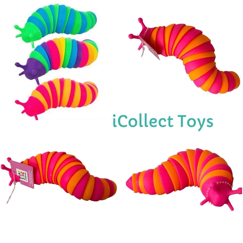 VIRAL Fidget Sensory Toy NEON PINK/ORANGE Sensory Slug 7” Plastic Wiggling Slug