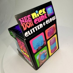 Authentic Nee doh Needoh BLUE GLITTER & GLOW NICE CUBE Super Solid Squish 2.5″