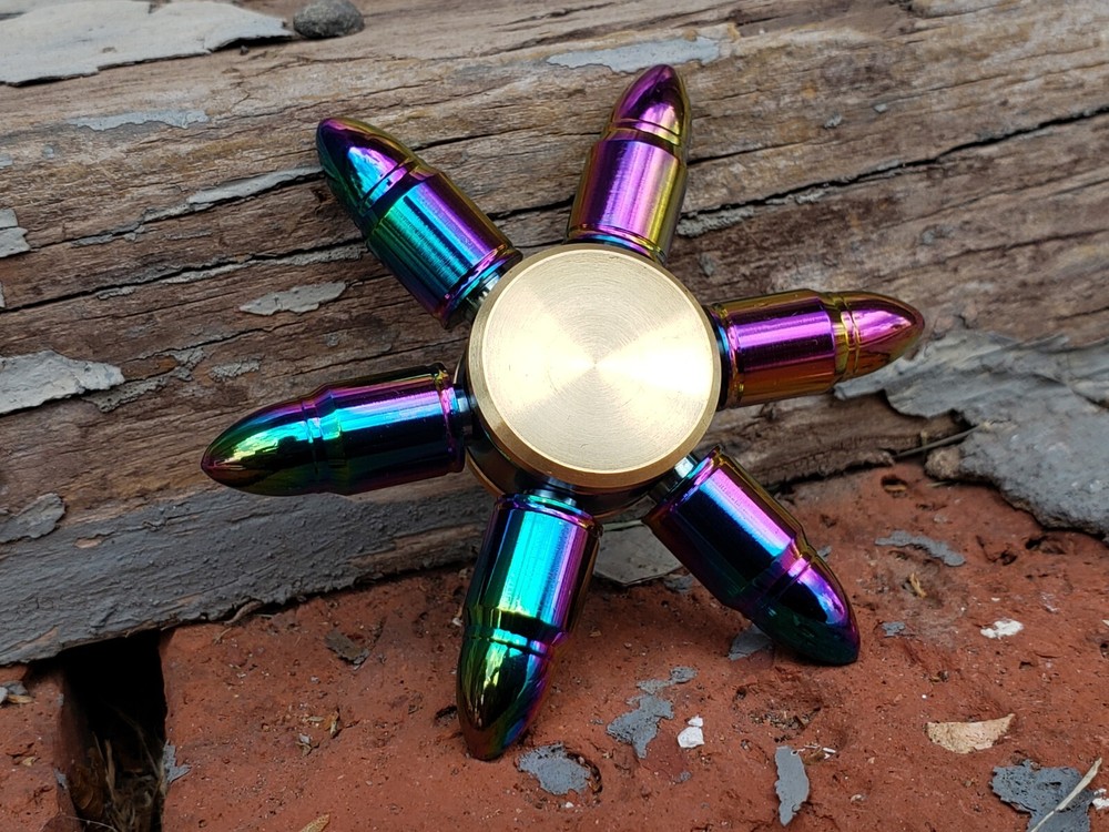 Rainbow Solid Brass Bullet Fidget Spinner Toy Removable Bearing Stocking Stuffer