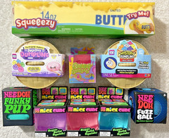 NEE DOH BIG LOT OF 9 DIFFERENT SQUISHY TOYS NICE CUBE DUMPLING PUP BUTTER + MORE