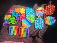 LOT OF 20- Colorful Pop It Popper Fidget Sensory Toys- Various Shape Size Colors