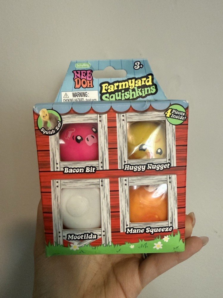Schylling NeeDoh Farmyard Squishkins 4-Pack COMPLETE HTF Bacon Bit Mootilda