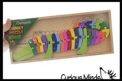 Wood Crocodile Gator Alphabet Animal Puzzle – A-Z and 1-26 Animals Chunky Jigsaw