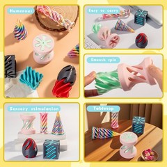 5 Pack Spiral Cone Cylinder Cube Fidget Toys 3D Printed 5 inches, Multicolor
