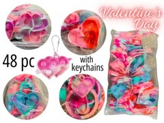 48 pc Valentine’s Day Gifts for Kids Heart Pop Keychain Stress Relief Toy