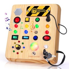 TINTECUSA Busy Board with LED Light, Wooden Sensory Toys Medium,