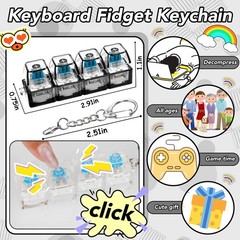 2-Pack Clear Black Keyboard Fidget 4-in-1 Keychain Button Clicker Stress Relief